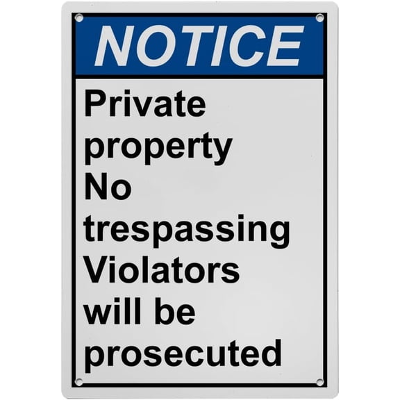 Weatherproof Vertical ANSI No Trespassing Sign (Private property No trespassing Violators will be prosecuted) 8 in" x 12 in" UV Resistant Indoor Outdoor Workplace Insdustrial Caution Warning Sign