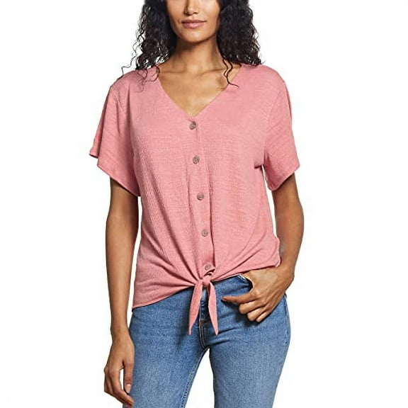 Weatherproof Vintage Ladies' Tie Front TOP - Pink (Rose Heather) Small