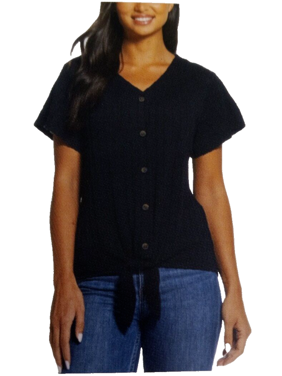 Ladies' Tie Front Top, Black Medium