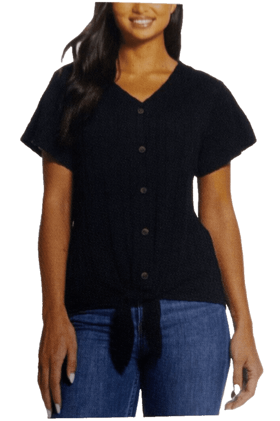 Ladies' Tie Front Top, Black Medium