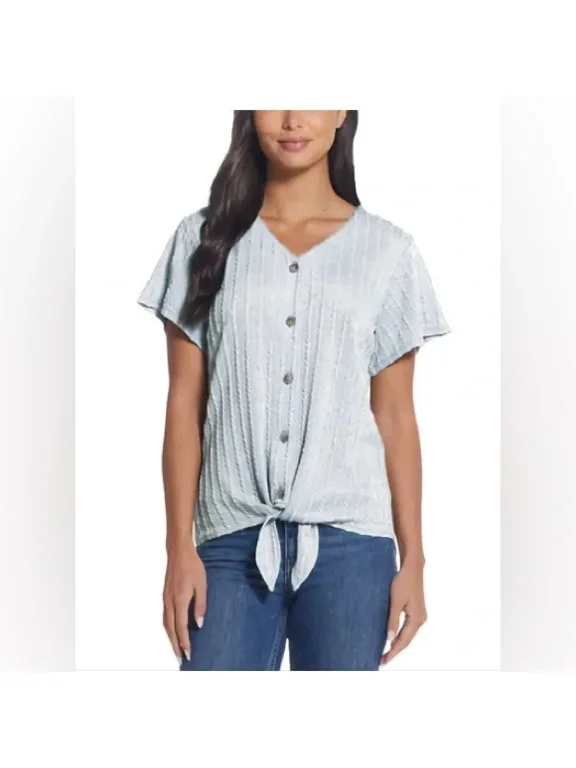 Ladies' Tie Front Top (Blue, Medium)
