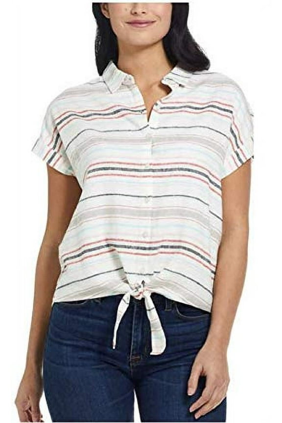 Weatherproof Vintage Ladies Tie Front Top (Rio Red Large)