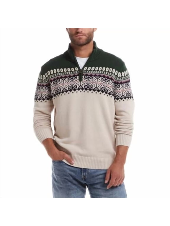 Men's 1/4 Zip Holiday Sweater | Green, XL