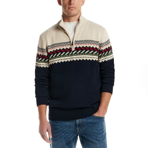 Weatherproof Vintage Men's 1/4 Zip Holiday Sweater (Blue/X-Large)