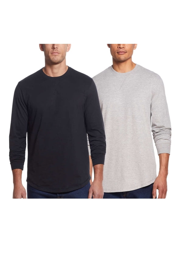 Mens 2-pack Long Sleeve Soft Cotton Blend Jersey T-Shirt (Black/Grey, Small)