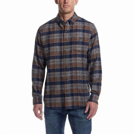 Weatherproof Vintage Men's Casual Button Down Long Sleeve Soft Brushed Plaid Flannel Shirt (Small, Blue)