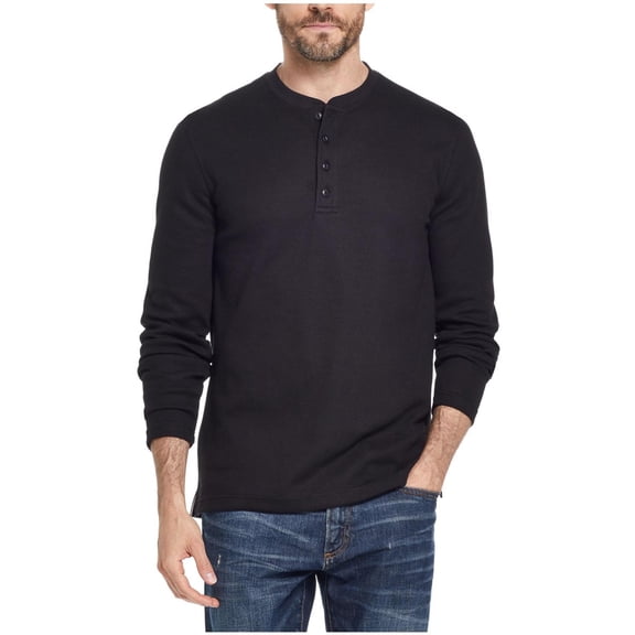 Weatherproof Mens Waffle Henley Shirt, Black, Small