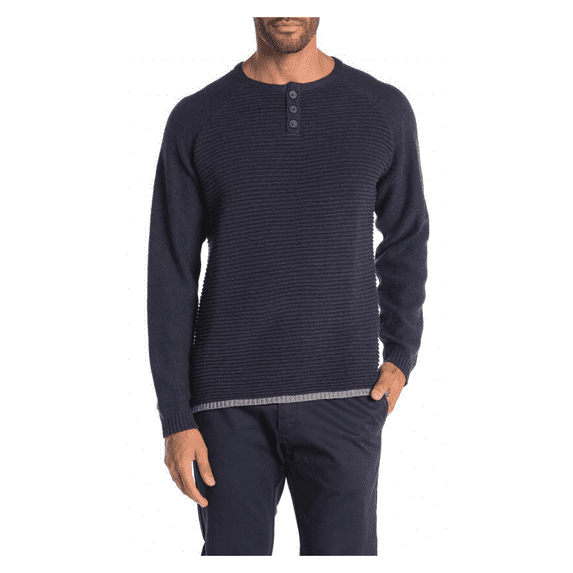 Weatherproof Vintage Men's Ottoman Stitch Henley Sweater Cotton Blue Size L