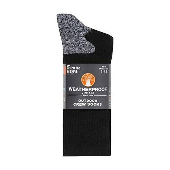 Weatherproof Vintage Men's Outdoor Wool Blend Crew Socks, 6-12 Shoe Size, 5 Pairs