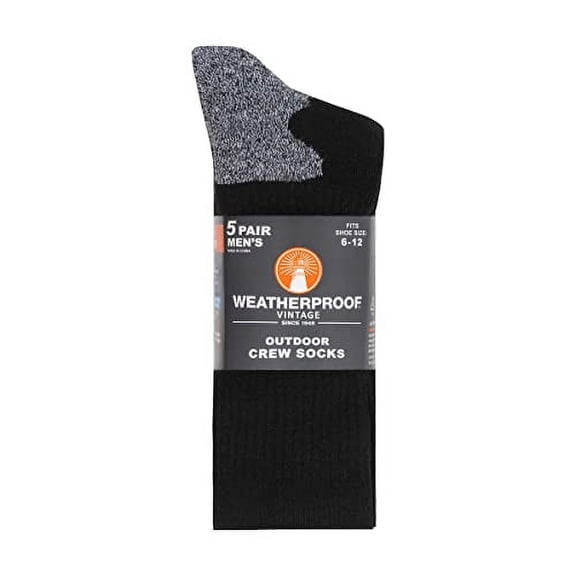 Weatherproof Vintage Men's Outdoor Wool Blend Crew Socks, 6-12 Shoe Size, 5 Pairs