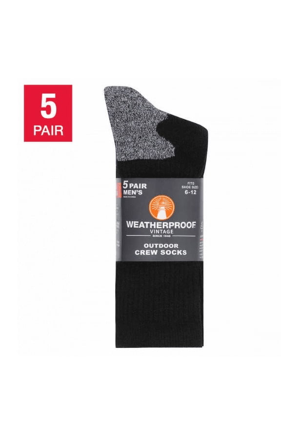 Vintage Men's Outdoor Wool Blend Crew Socks, Black, 5 Pairs