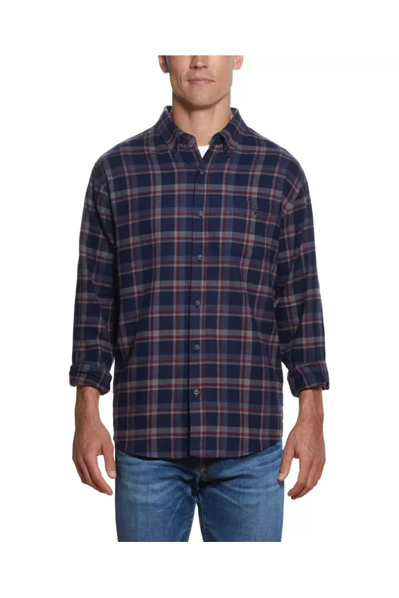Mens Plaid Flannel Shirt, Deep Blue, Small