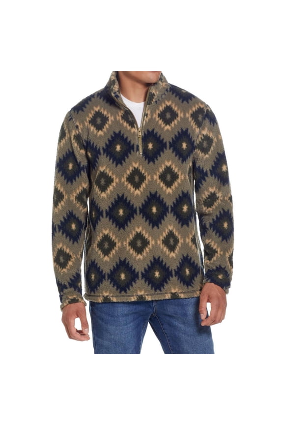 Vintage Men's Sherpa Quarter Zip Southwest Print Sweater Green XXL