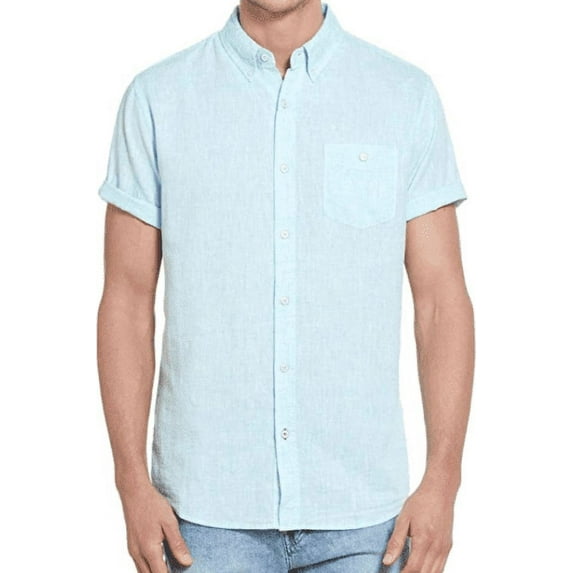 Weatherproof Vintage Men's Short Sleeve Woven Shirt Washable Linen (Golden Orange, Large)