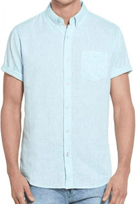 Men's Short Sleeve Woven Shirt Washable Linen (Golden Orange, X-Large)