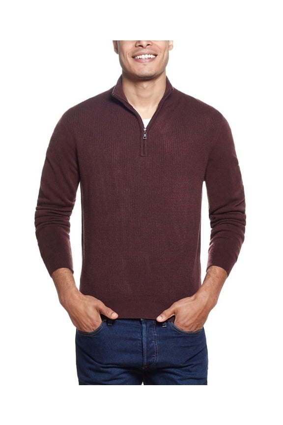 Men's Soft Touch Waffle Sweater Oxblood Zip Long Sleeve M