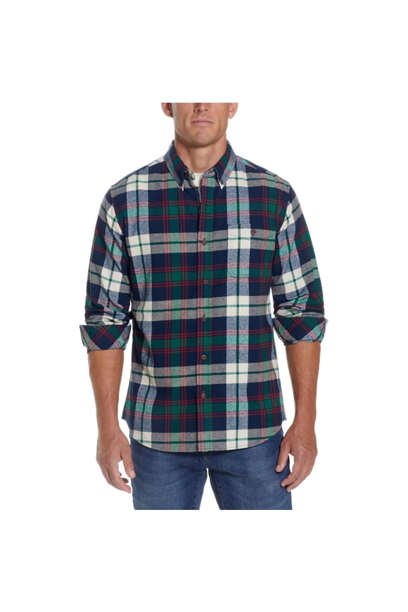 Vintage Mens Long Sleeve Flannel Button Down Shirt Blue Green Small