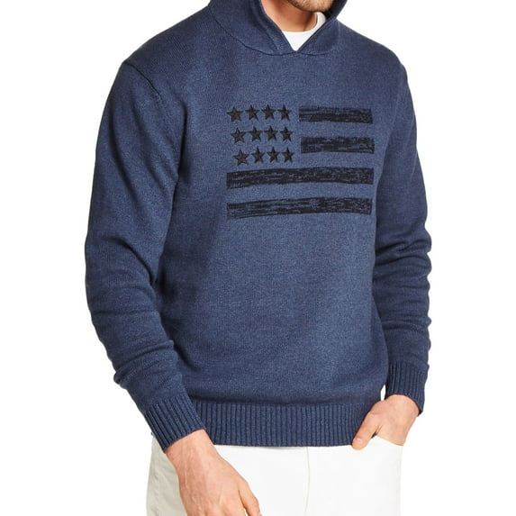 Weatherproof Vintage Mens Regular Fit Stars & Stripes Sweater Blue M