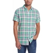Weatherproof Vintage Mens Short Sleeve Woven Shirt US, Alpha, Medium, Regular, Regular, Green/Navy Plaid