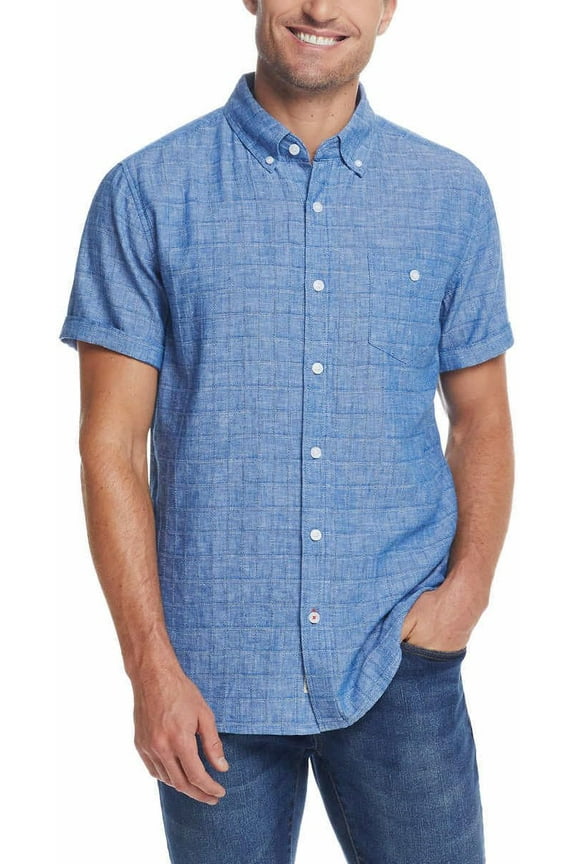 Mens Short Sleeve Woven Shirt (US, Alpha, Medium, Regular, Regular, Light Navy)