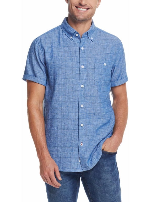 Mens Short Sleeve Woven Shirt (US, Alpha, Medium, Regular, Regular, Light Navy)