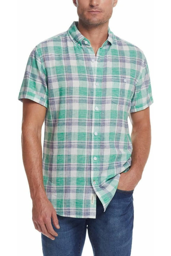 Mens Short Sleeve Woven Shirt (US, Alpha, XX-Large, Regular, Regular, Green/Navy Plaid)