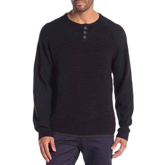 Weatherproof Vintage Mens Texture Ottoman Stitch Henley Sweater X-Large Black XL