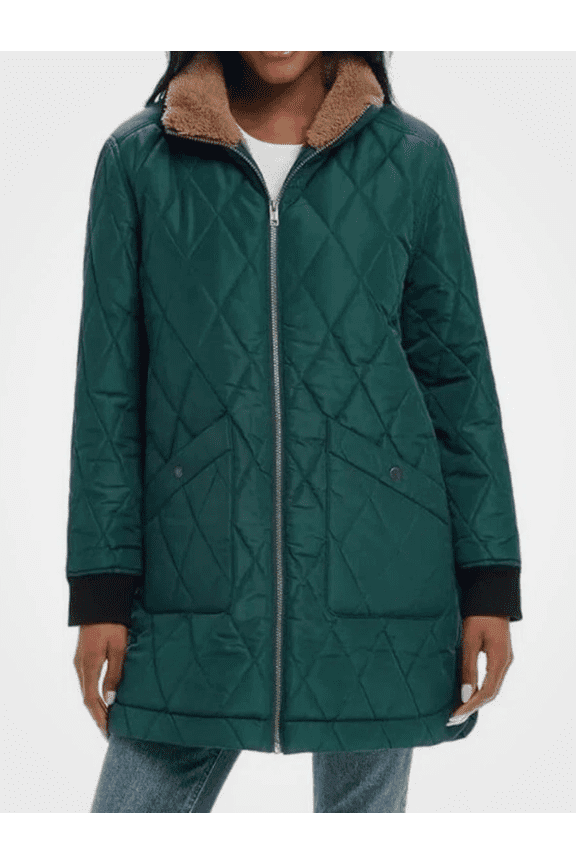 Vintage Quilted Sherpa Lined Barn Jacket Green Long Coat XL