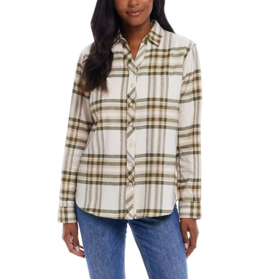 Weatherproof Vintage Women's Classic-Fit Long-Sleeve Lightweight Plaid Flannel Shirt (Green, M)