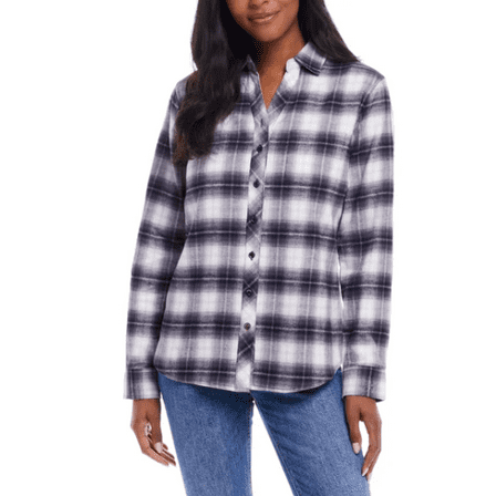 Weatherproof Vintage Women’s Flannel Button Down Shirt, Black Large