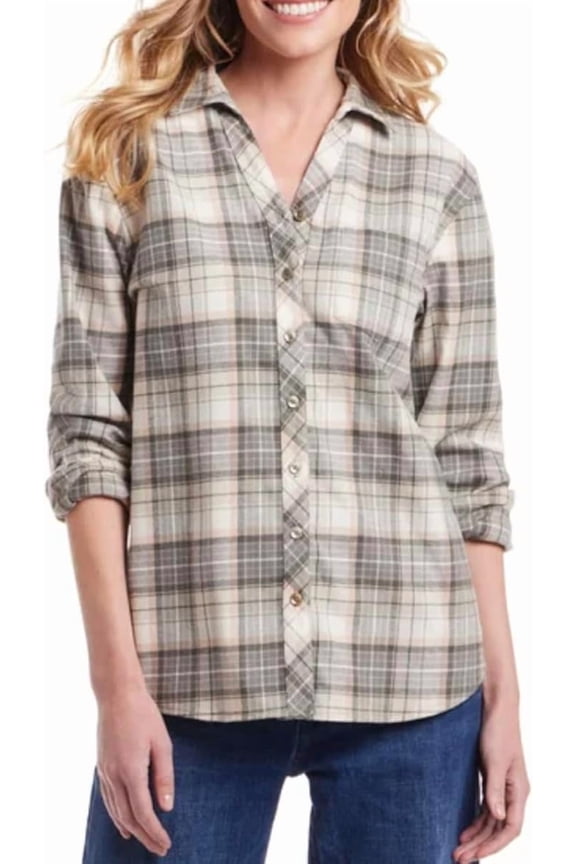 Vintage Women Classic Fit Long Plaid Flannel Shirt, Green, 2X-Large