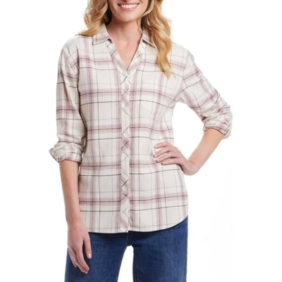 Weatherproof Vintage Women's Long Sleeve Button Down Flannel Shirt (Pink, Medium)