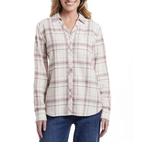 Weatherproof Vintage Women's Long Sleeve Button Down Flannel Shirt (US, Alpha, X-Large, Regular, Regular, Pink)