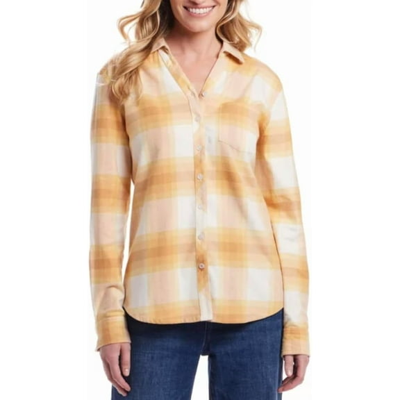 Weatherproof Vintage Women's Long Sleeve Button Down Flannel Shirt (Yellow, XL)