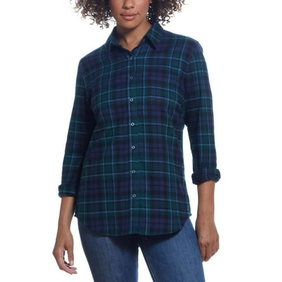Weatherproof Vintage Women's Plaid Print Lightweight Cozy Super Soft Cotton Flannel Button Front Shirt