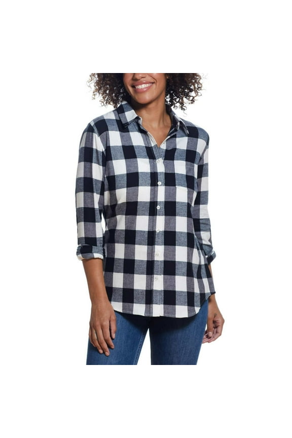 Vintage Women's Plaid Print Lightweight Cozy Super Soft Cotton Flannel Button Front Shirt