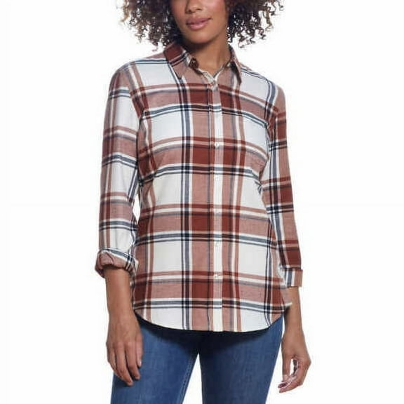 Weatherproof Vintage Women's Size Large, Long Sleeve Flannel Shirt, Tan