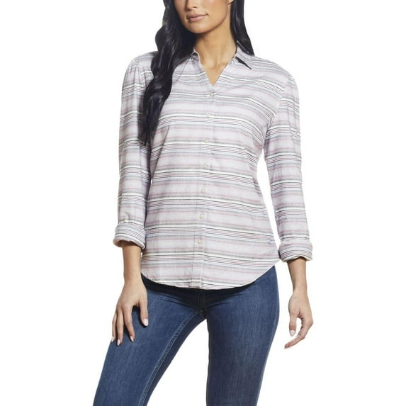 Weatherproof Vintage Womens Striped Flannel Button-Down Top
