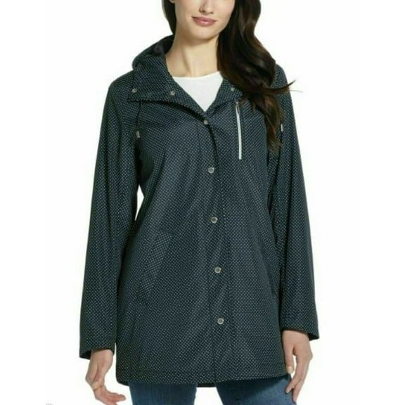 Weatherproof Women's Hooded Rain Jacket (Black Polka Dot, X-Large)