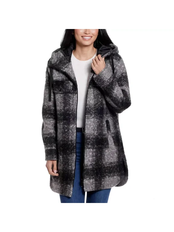 Women's Poly Boucle Zip Jacket S Black Plaid