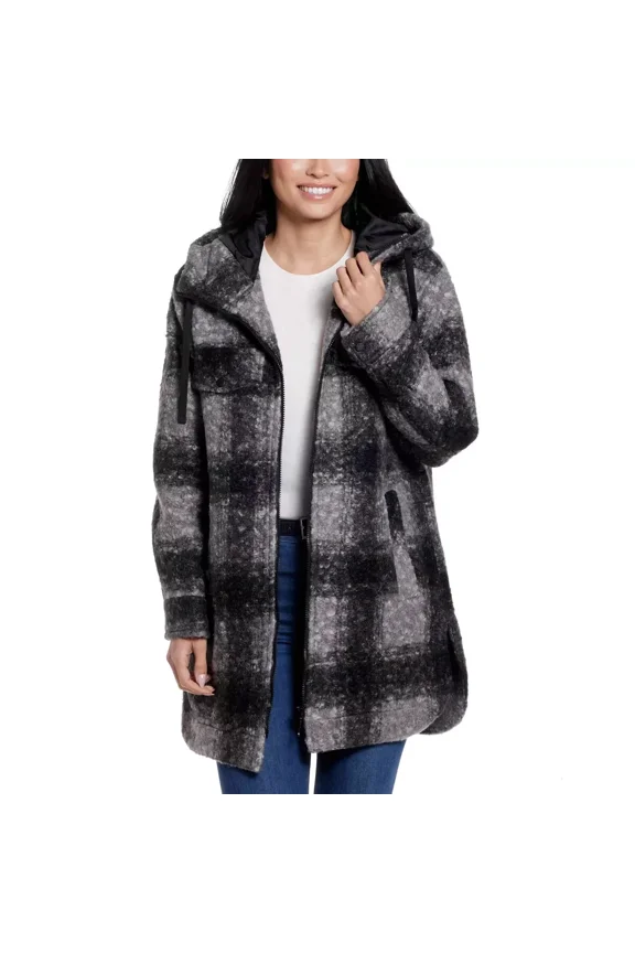 Women's Poly Boucle Zip Jacket S Black Plaid