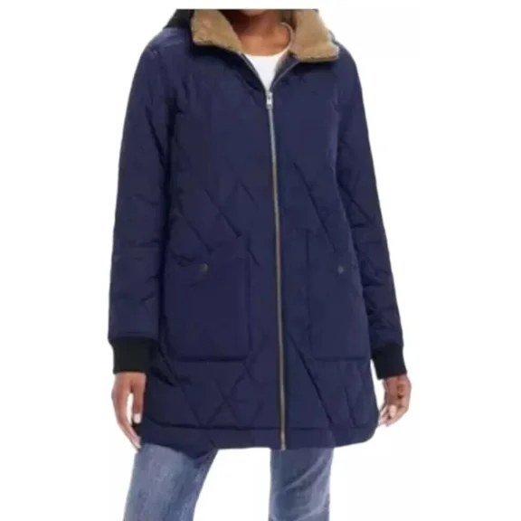 Weatherproof Women's Quilted Long Coat, Blue, XL