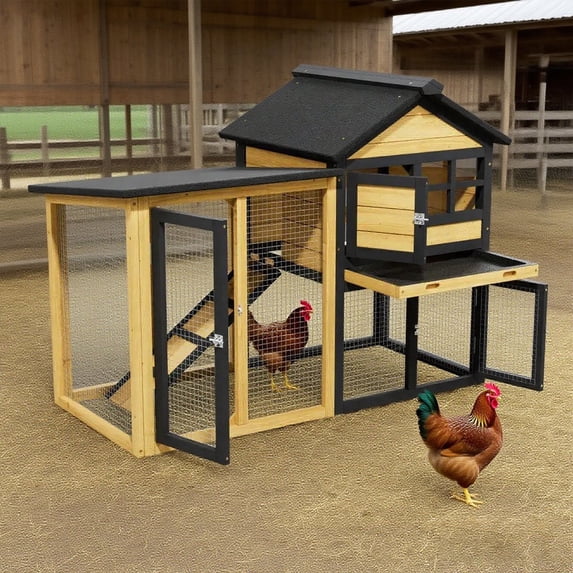 Weatherproof Wooden Backyard Chicken Coop with Nesting Box, Holds 3 Chicken ,Yellow with Black
