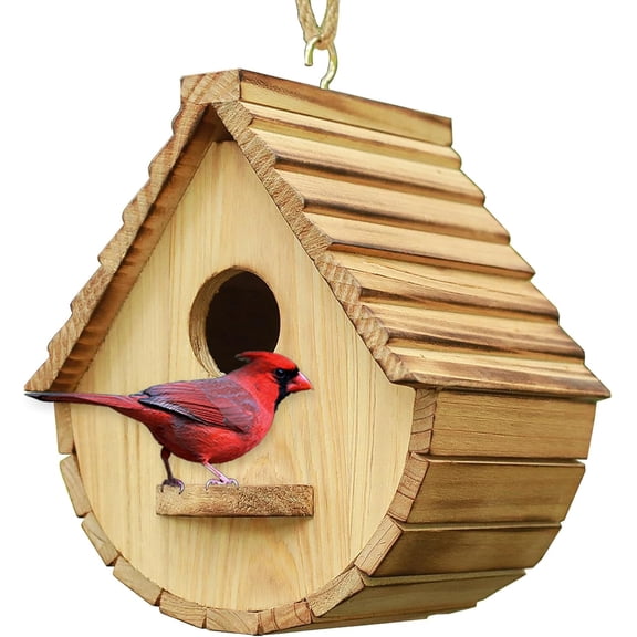 Weatherproof Wooden Bird House for Outside, Hanging Bird Nesting Box for Bluebird, Finch, Cardinals, Decorative Outdoor Birdhouse for Garden Yard Bird Observation