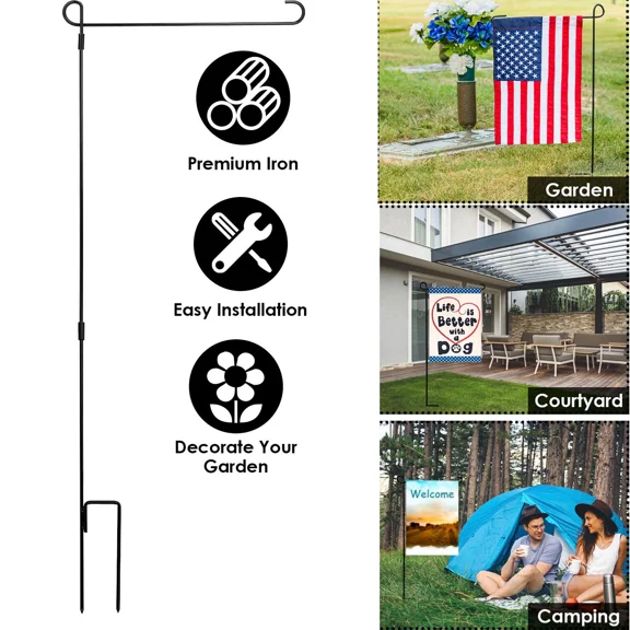 Weatherproof Wrought Iron Flag Stand Holder Pole For Garden Yard 12"X18" Flag