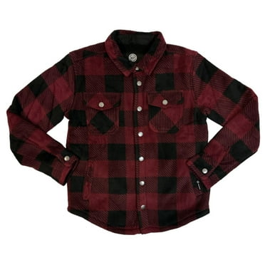 Weatherproof Youth Boy's Sherpa Lined Fleece Long Sleeve Button Up Shirt Jacket (Red Check, 4/5)