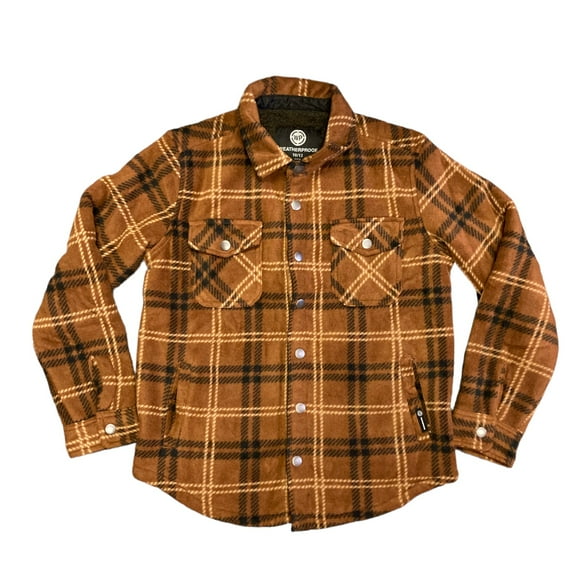 Weatherproof Youth Boy's Sherpa Lined Fleece Long Sleeve Button Up Shirt Jacket (Sepia, 4/5)