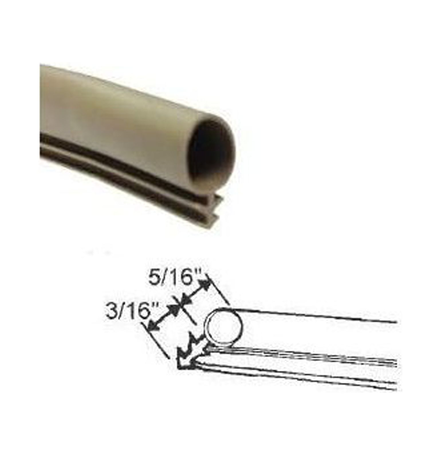 Weatherstrip, KerfMounted, Bulb Type, Tan 50 Ft.