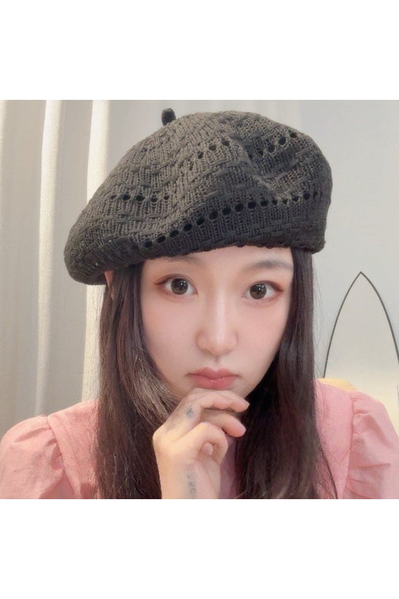 Weave Beret for Women with Large Head Size Premium Breathable Crochet Knit Painter Hat Vintage French Style Summer Sun Cap Adjustable Stretchy Design