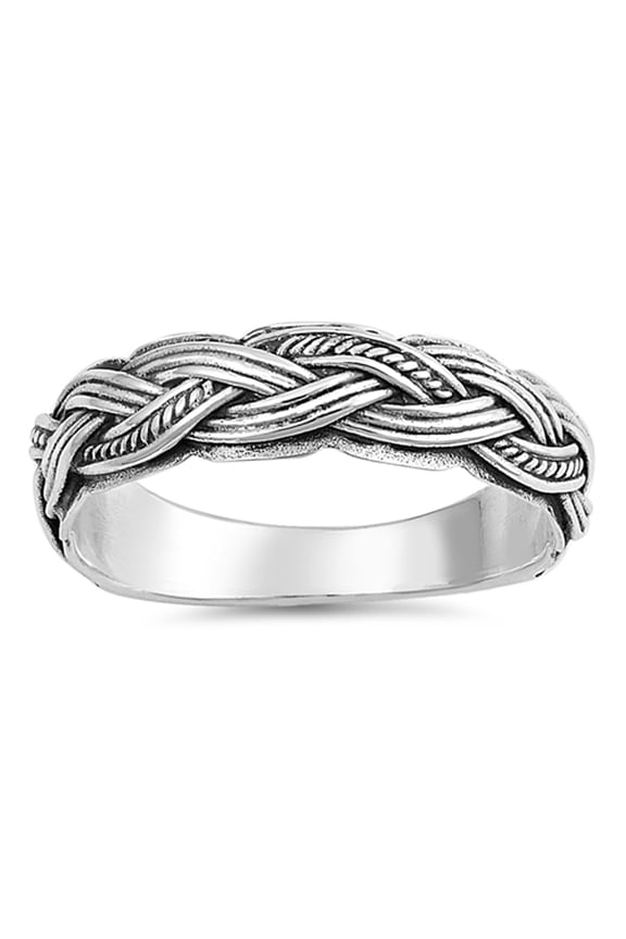 Weave Braided Criss Cross Thumb Ring .925 Sterling Silver Band Jewelry Female Male Unisex Size 9
